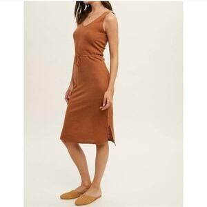 Wishlist Knit Midi Keyhole Caramel Brown REVERSIBLE Tank Dress Beachy Summer S